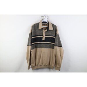 Vtg 90s Streetwear Mens L Heavy Color Block Striped Pullover Long Sleeve Polo